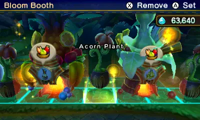 A screenshot of Ever Oasis showing the player placing down a Bloom Booth in their Oasis.
